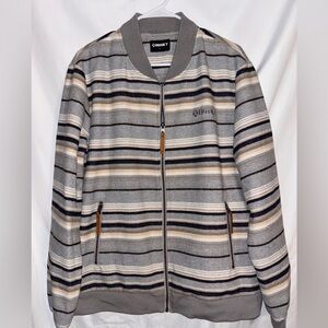 HOOEY Men's or Women’s Bomber Jacket‎ Grey/Stripe Pattern Fully Lined Size L